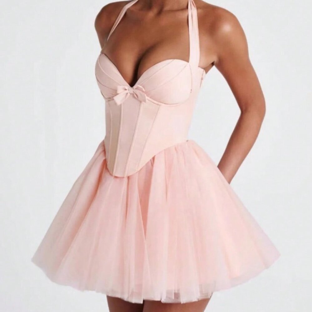 Elegant Pink Women's Valentine's Day Lace Midi Dress